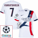 Paris Saint-Germain Kvaratskhelia 7 Fan Jersey Away 2024/25 Patches UCL UEFA Foundation (Official Printing)