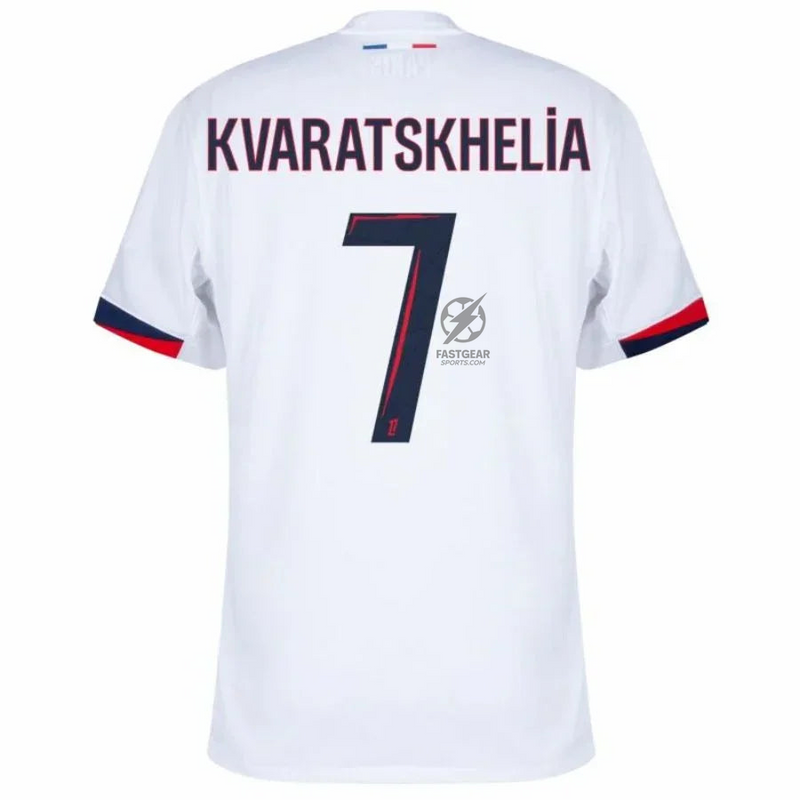 Paris Saint-Germain Kvaratskhelia 7 Fan Jersey Away 2024/25 Patches UCL UEFA Foundation (Official Printing)