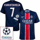 Paris Saint-Germain Kvaratskhelia 7 Fan Jersey Home 2024/25 Patches UCL UEFA Foundation (Official Printing)
