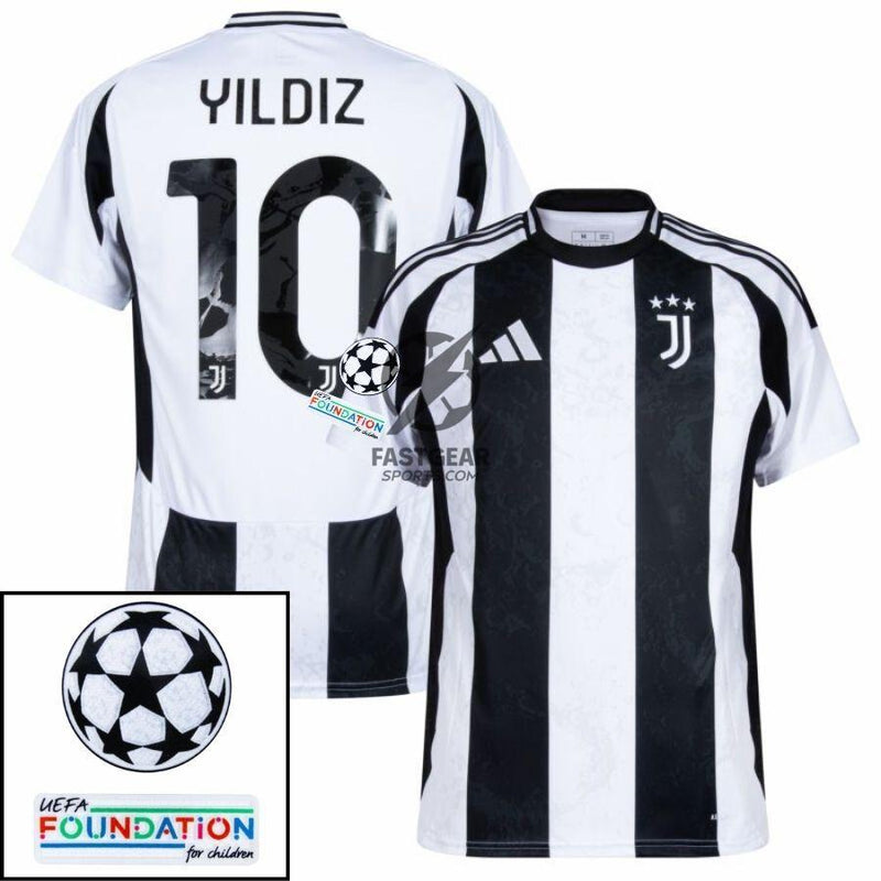 Juventus Home 2024/25 Patches UCL UEFA Foundation (Official Printing)