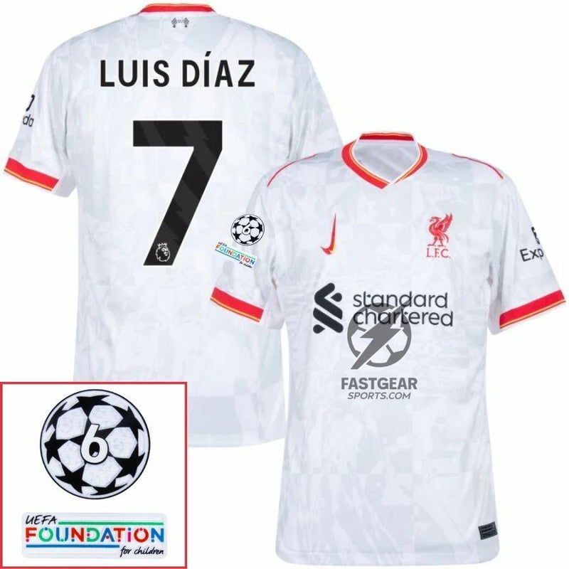 Liverpool Luis Díaz 7 Away 2024/25 Patches UCL UEFA Foundation (Official Printing)