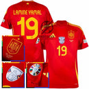 Spain Lamine Yamal 19 Home Fan Jersey 2025/26 Euro 2024 & Foundation Tournament Patches (Official Printing)