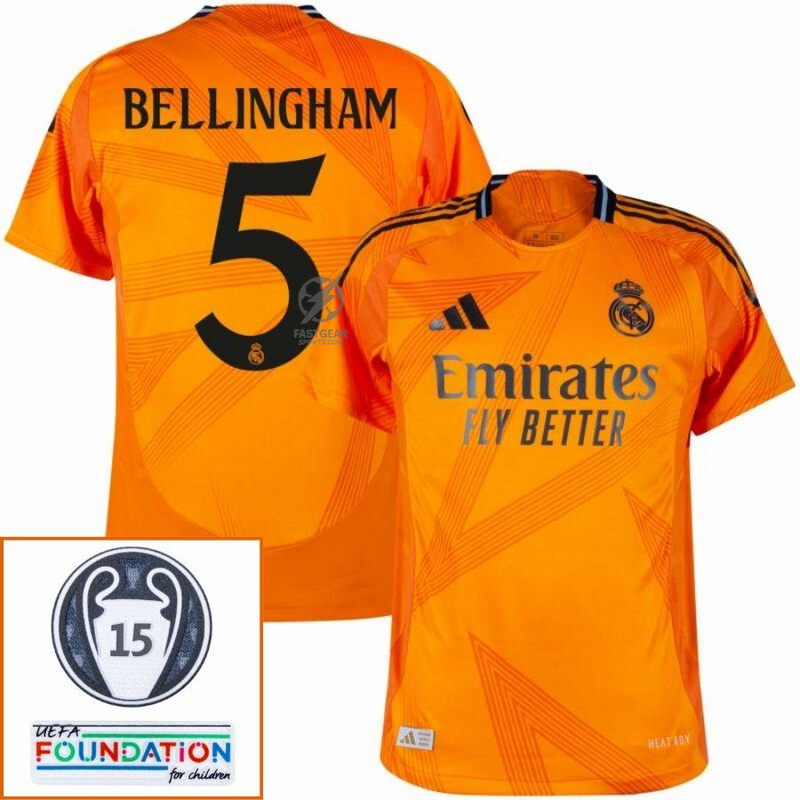 Real Madrid Bellingham 5 Away Fan Jersey 2024/25 Patches UCL UEFA Foundation (Official Printing)