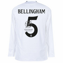 Real Madrid Bellingham 5 Home Fan Jersey Long Sleeve 2024/25 Patches UCL UEFA Foundation (Official Printing)