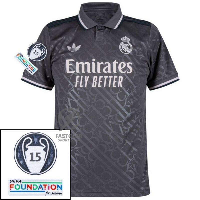 Real Madrid Bellingham 5 Third Fan Jersey 2024/25 Patches UCL UEFA Foundation (Official Printing)