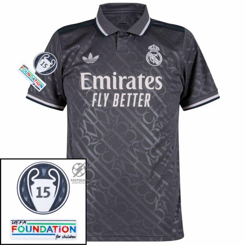 Real Madrid Bellingham 5 Third Fan Jersey 2024/25 Patches UCL UEFA Foundation (Official Printing)
