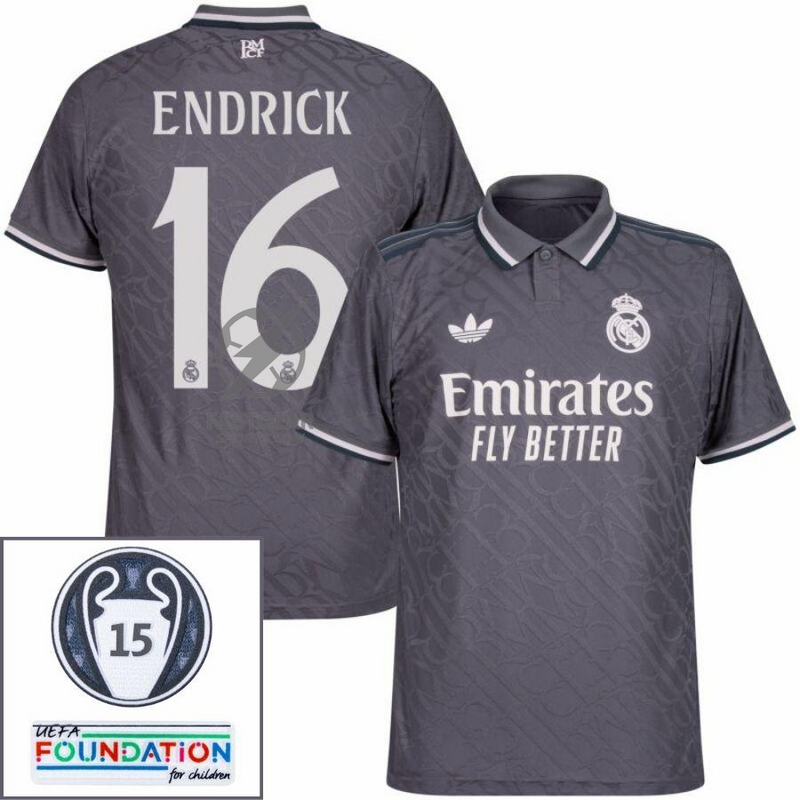Real Madrid Endrick 16 Third Fan Jersey 2024/25 Patches UCL UEFA Foundation (Official Printing)