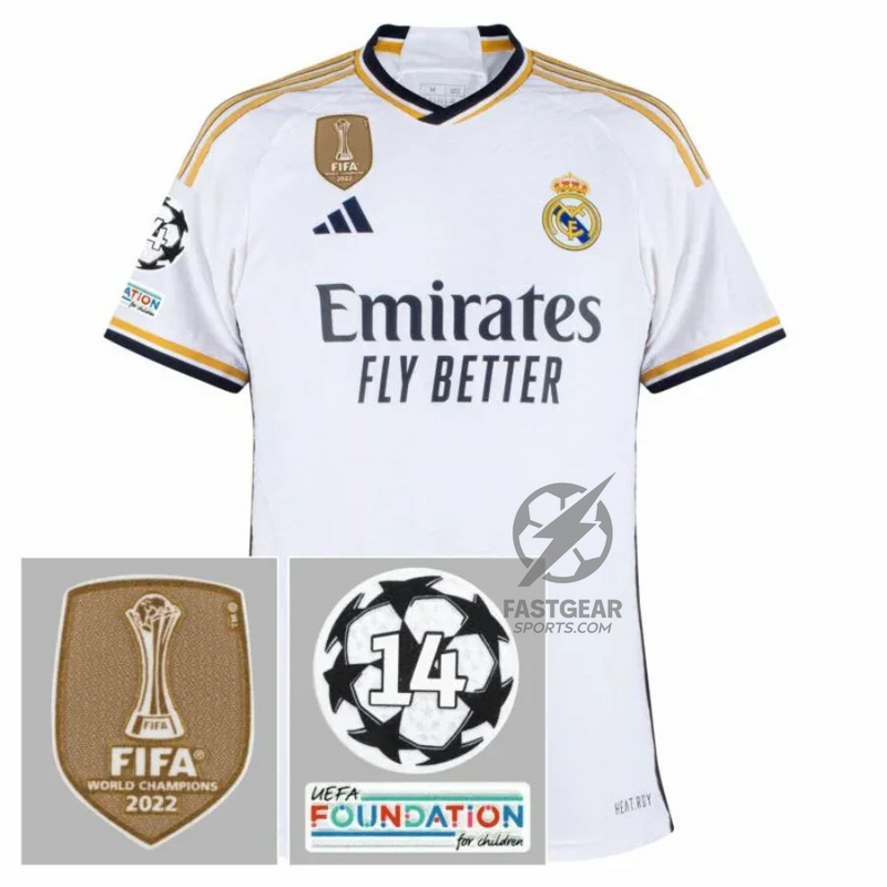Real Madrid Home Fan Jersey 2023/24 Patch FIFA WCC Patch UCL UEFA Foundation Patches
