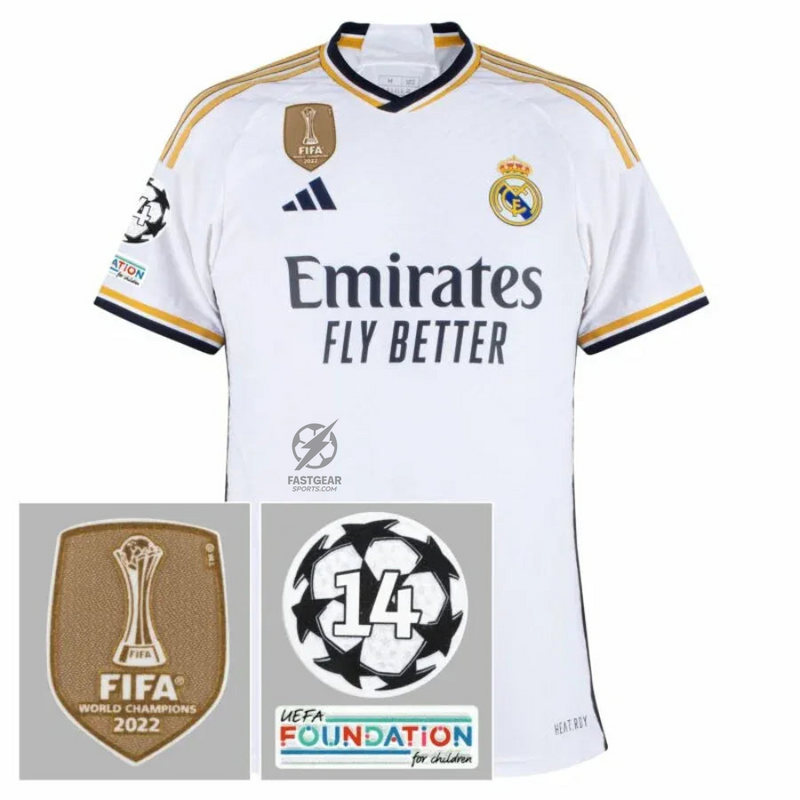 Real Madrid Home Fan Jersey 2023/24 Patch FIFA WCC Patch UCL UEFA Foundation Patches