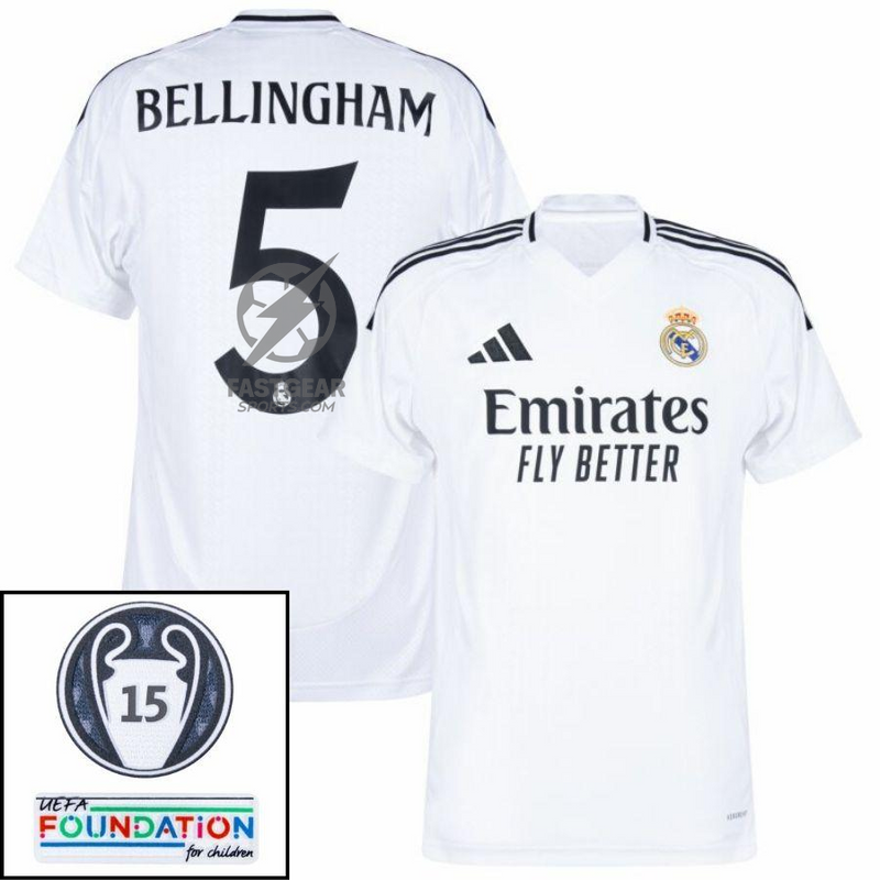 Real Madrid Home Fan Jersey 2024/25 Patches UCL UEFA Foundation (Official Printing)