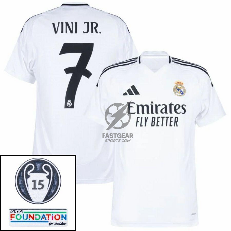 Real Madrid Home Fan Jersey 2024/25 Patches UCL UEFA Foundation (Official Printing)