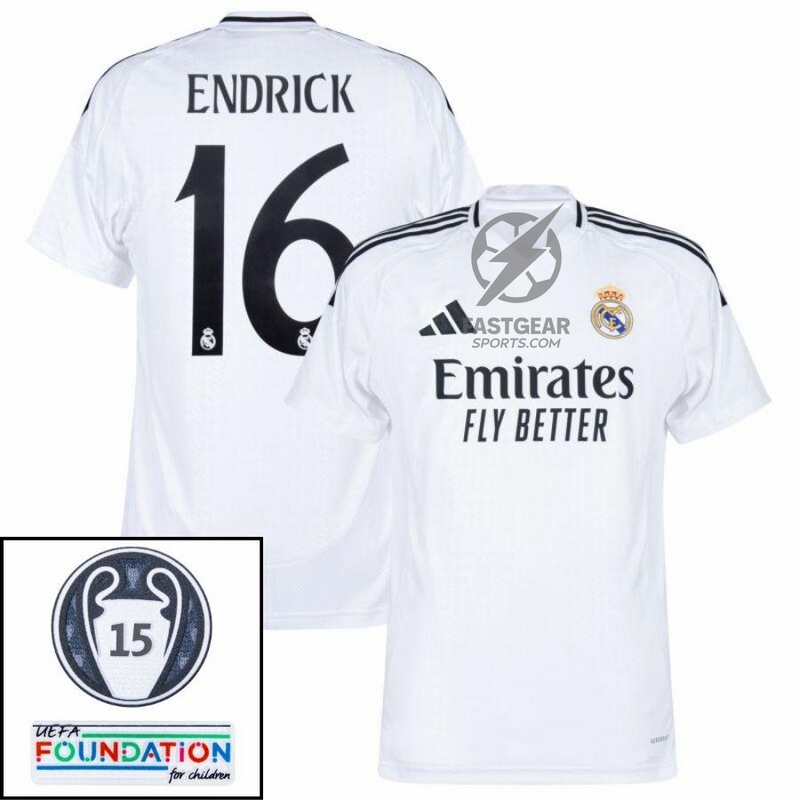 Real Madrid Home Fan Jersey 2024/25 Patches UCL UEFA Foundation (Official Printing)