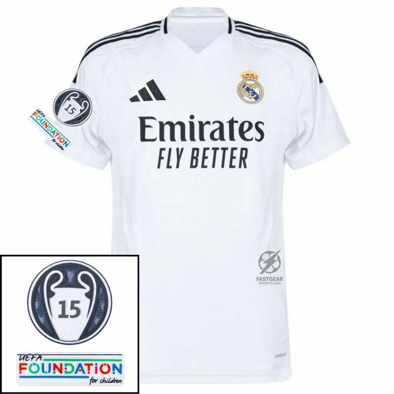 Real Madrid Home Fan Jersey 2024/25 Patches UCL UEFA Foundation (Official Printing)
