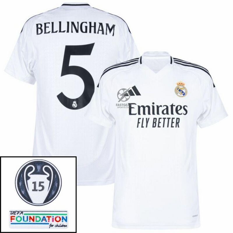 Real Madrid Home Fan Jersey 2024/25 Patches UCL UEFA Foundation (Official Printing)