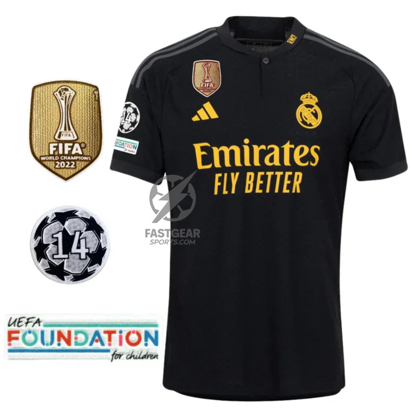 Real Madrid Third Fan Jersey 2023/24 Patch FIFA WCC Patch UCL UEFA Foundation Patches