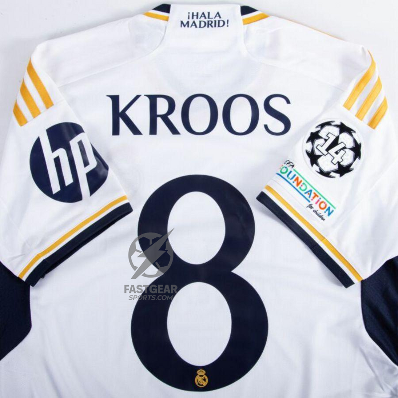 Real Madrid Toni Kroos 8 Home Fan Jersey 2023/24 Patch FIFA WCC Patch UCL UEFA Foundation Patches
