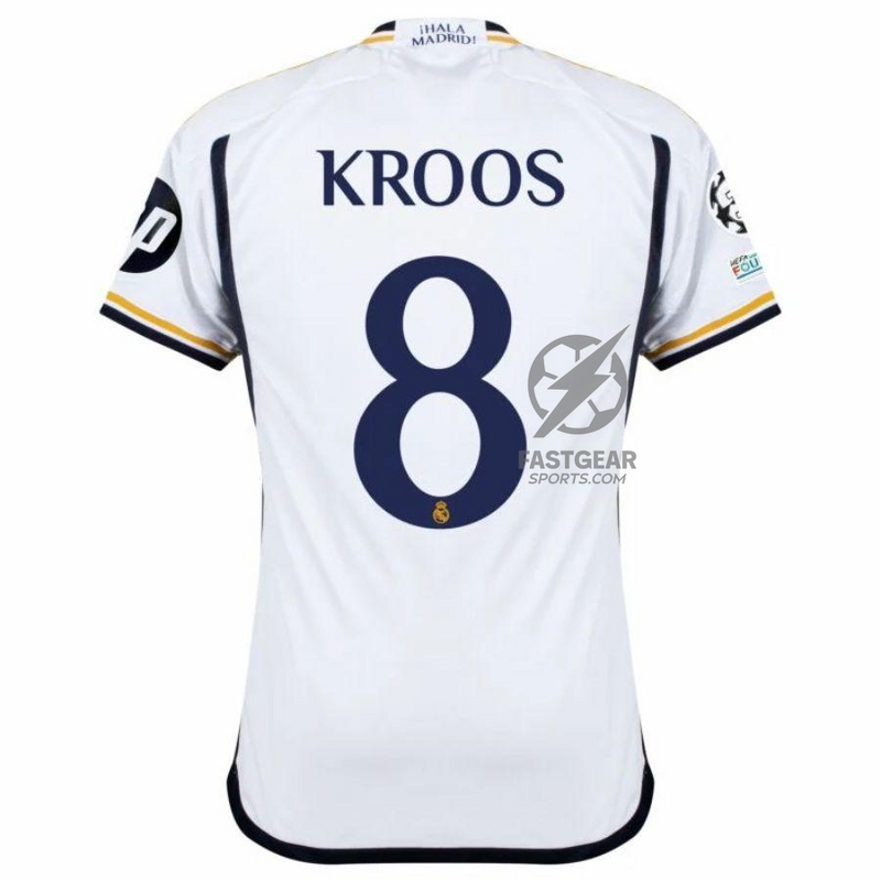 Real Madrid Toni Kroos 8 Home Fan Jersey 2023/24 Patch FIFA WCC Patch UCL UEFA Foundation Patches