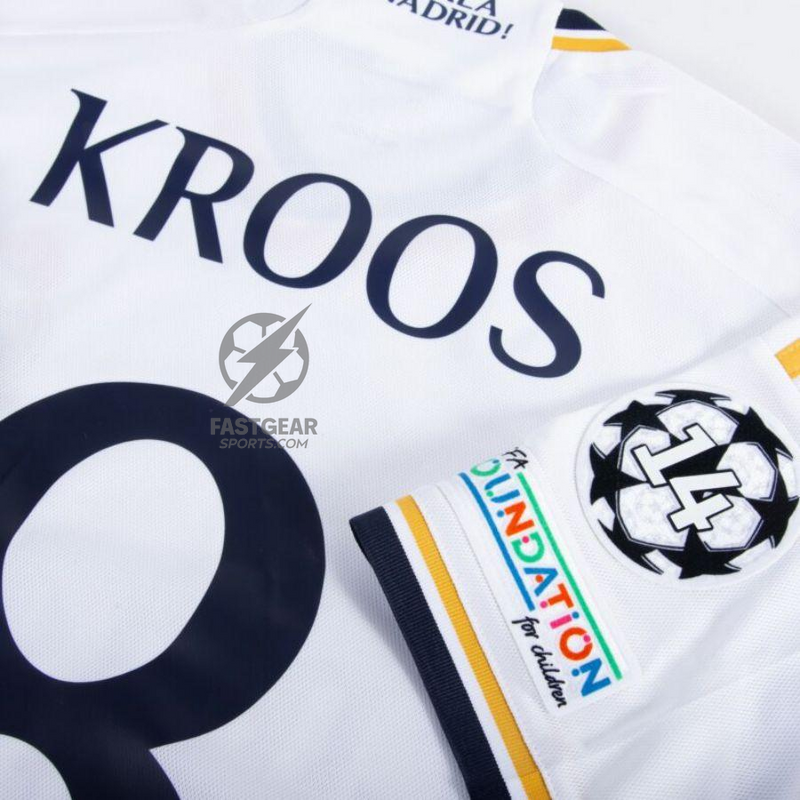 Real Madrid Toni Kroos 8 Home Fan Jersey 2023/24 Patch FIFA WCC Patch UCL UEFA Foundation Patches