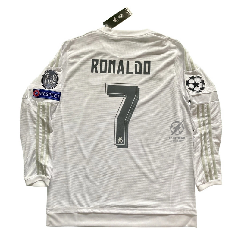 Retro Real Madrid 2015/16 Home Long Sleeve Final Milano 2016 Patches UCL 10 UEFA Respect