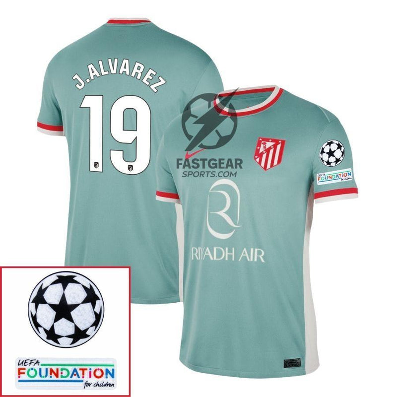 Atlético Madrid Julián Alvarez 19 Away Fan Jersey 2024/25 Patches UCL UEFA Foundation (Official Printing)