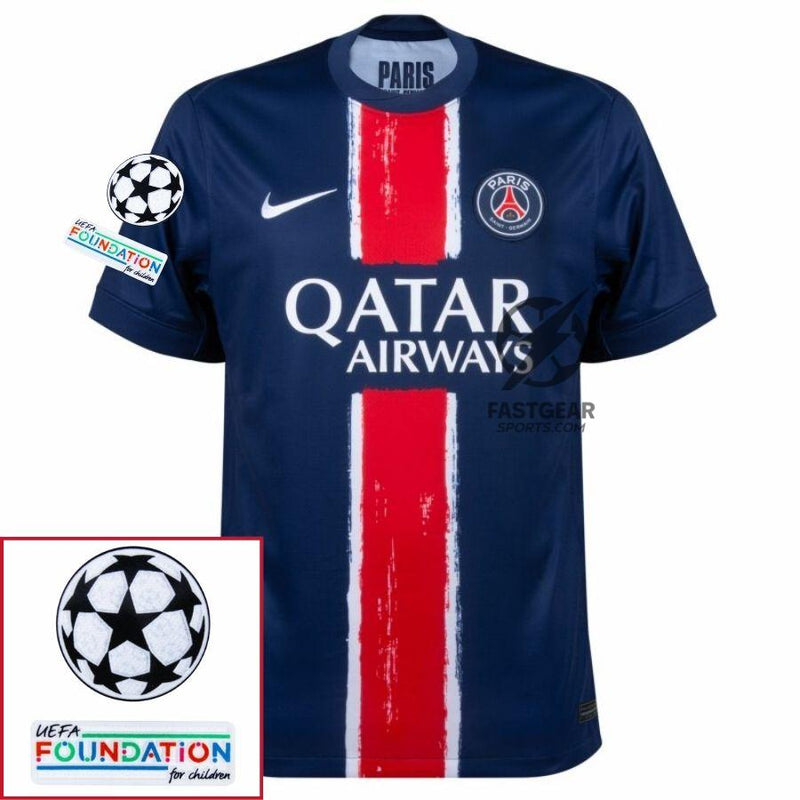 Paris Saint-Germain Kvaratskhelia 7 Fan Jersey Home 2024/25 Patches UCL UEFA Foundation (Official Printing)