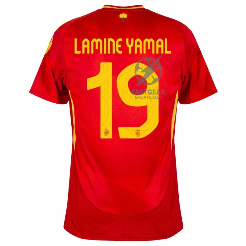 Spain Lamine Yamal 19 Home Fan Jersey 2025/26 Euro 2024 & Foundation Tournament Patches (Official Printing)