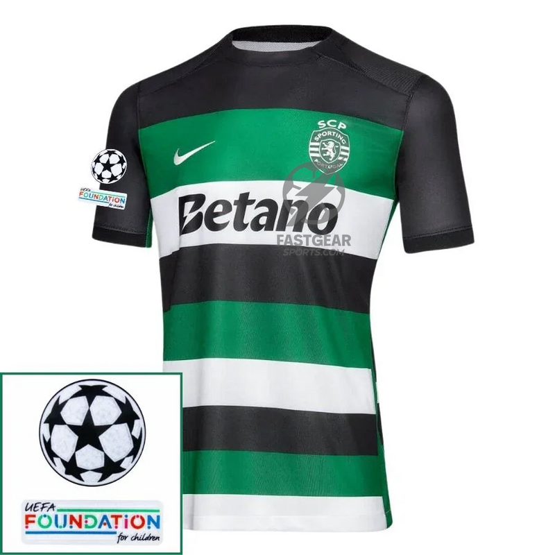 Sporting CP Fan Jersey Home 2024/25 Patches UCL UEFA Foundation (Official Printing)