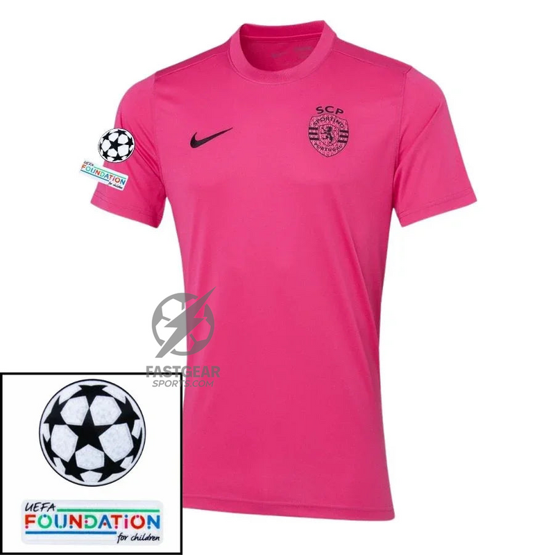 Sporting CP Fan Jersey Pink October 2024/25 Patches UCL UEFA Foundation (Official Printing)
