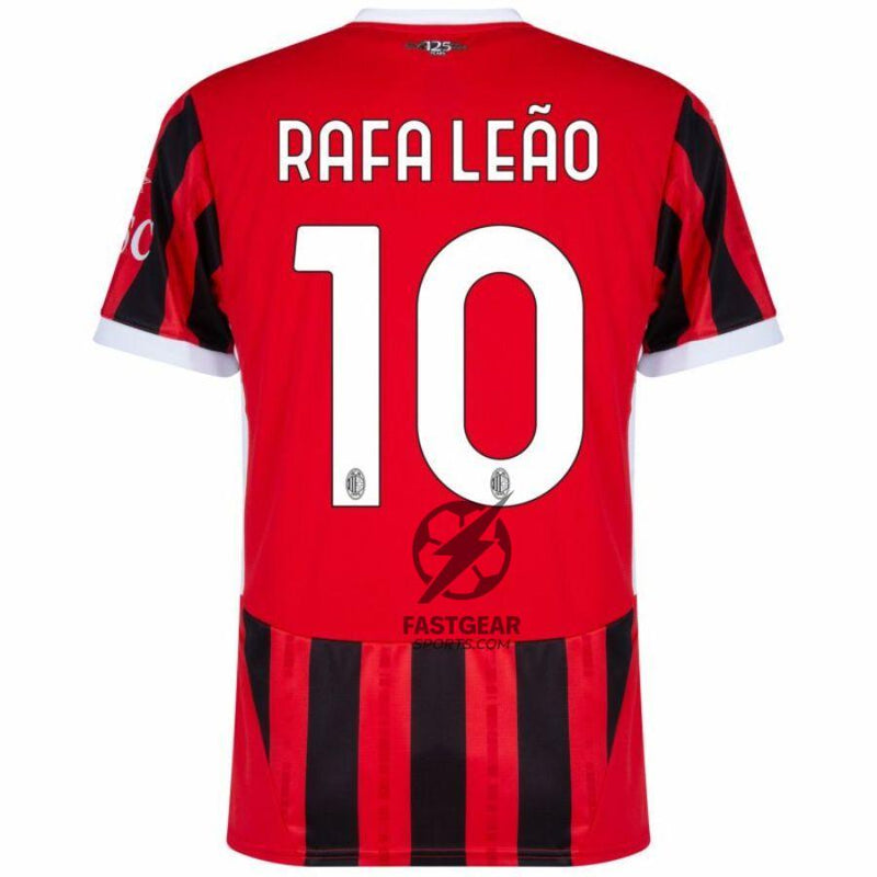 AC Milan Rafa Leão 10 Home Fan Jersey 2024/25 Patches UCL UEFA Foundation (Official Printing)