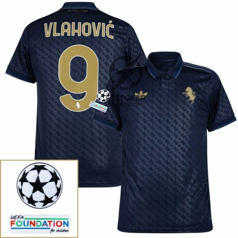 Juventus Vlahovic 9 Third 2024/25 Patches UCL UEFA Foundation (Official Printing)