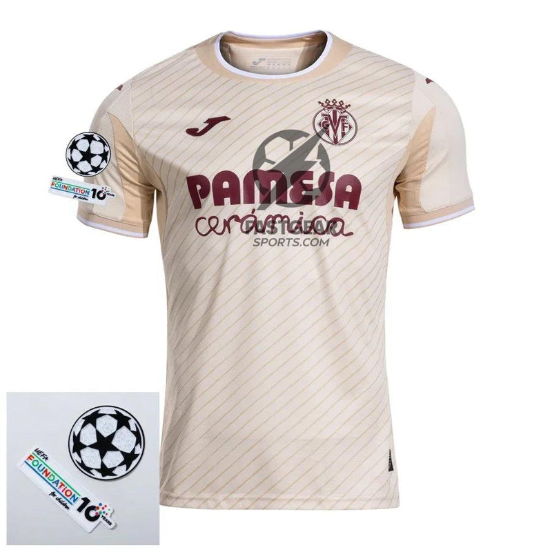 Villarreal Away Fan Jersey 2025/26 Patches UCL + 10th Anniversary UEFA.