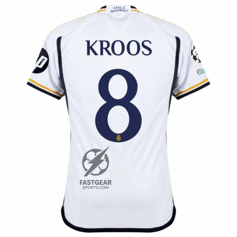 Real Madrid Toni Kroos 8 Home Fan Jersey 2023/24 Patch FIFA WCC Patch UCL UEFA Foundation Patches