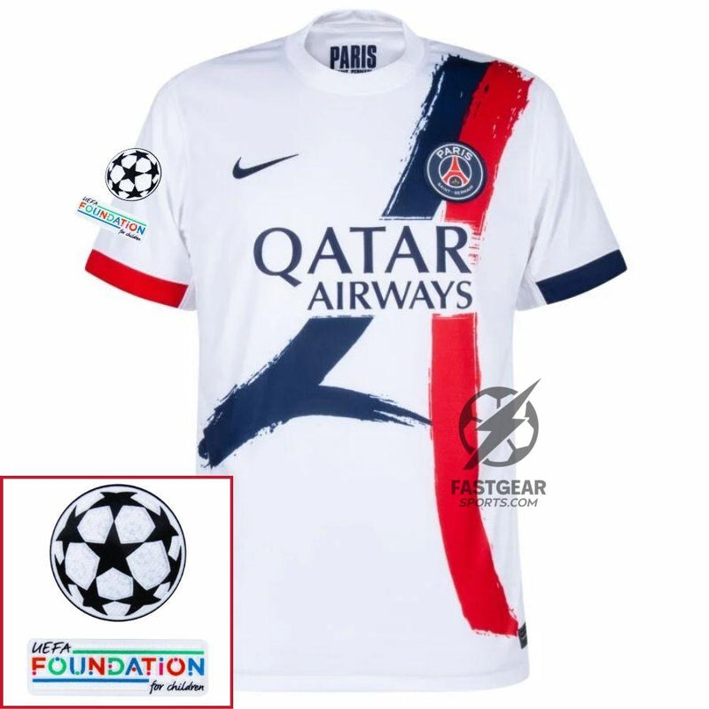 Paris Saint-Germain Kvaratskhelia 7 Fan Jersey Away 2024/25 Patches UCL UEFA Foundation (Official Printing)