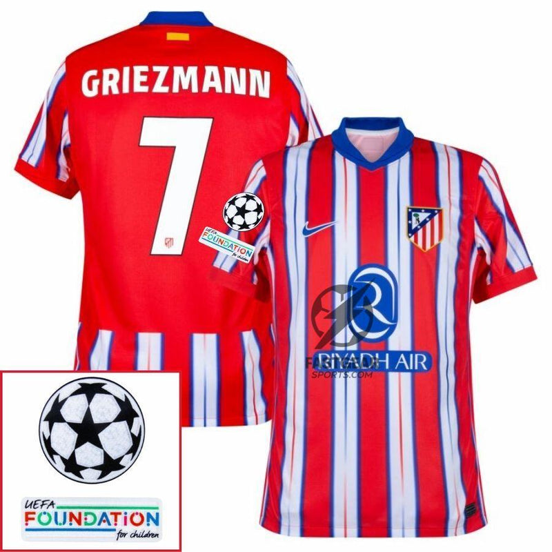 Atlético Madrid Home Fan Jersey 2024/25 Patches UCL UEFA Foundation (Official Printing)