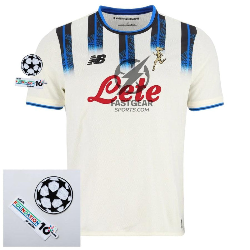 Atalanta Away Fan Jersey 2025/26 Patches UCL + 10th Anniversary UEFA Foundation