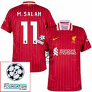 Liverpool Mohamed Salah 11 Home Fan Jersey 2024/25 Patches UCL UEFA Foundation (Official Printing)