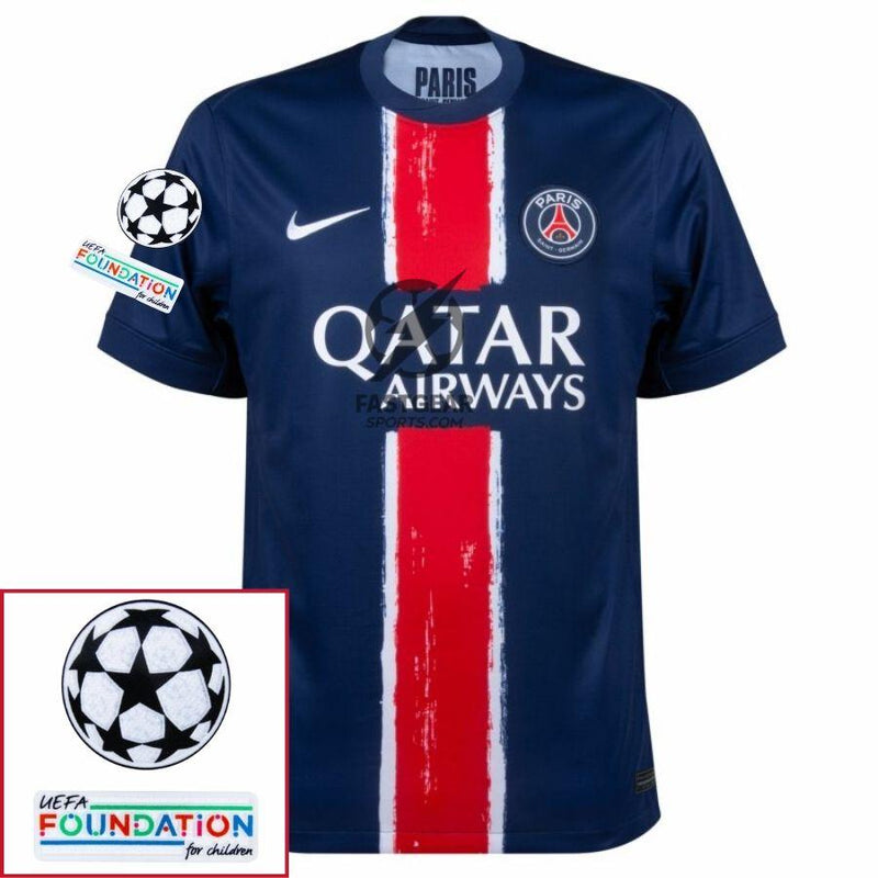 Paris Saint-Germain O.DEMBELE 10 Fan Jersey Home 2024/25 Patches UCL UEFA Foundation (Official Printing)