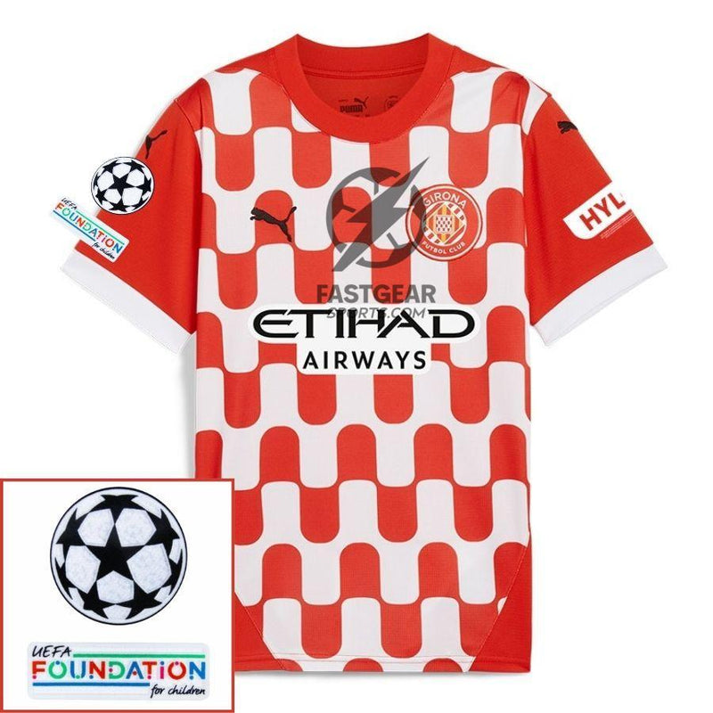 Girona Home 2024/25 Patches UCL UEFA Foundation (Official Printing)