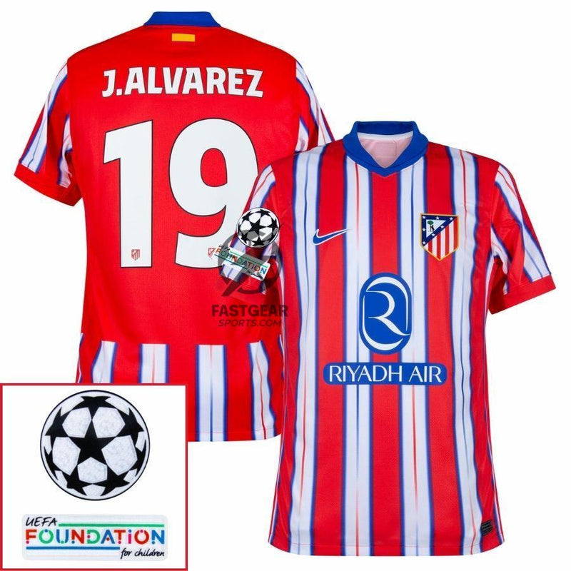 Atlético Madrid Home Fan Jersey 2024/25 Patches UCL UEFA Foundation (Official Printing)