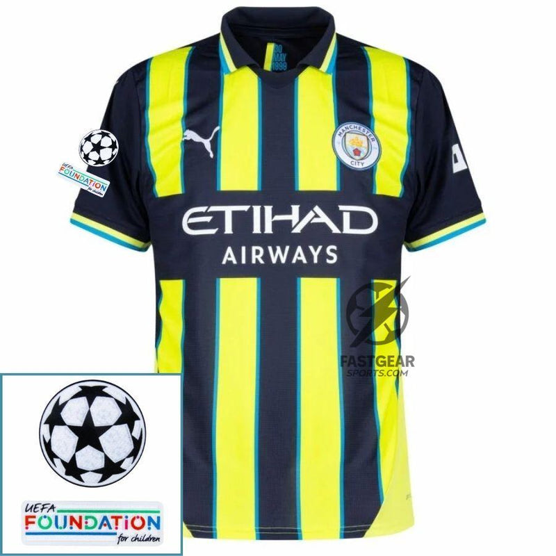 Manchester City De Bruyne 17 Away 2024/25 Patches UCL UEFA Foundation (Official Printing)