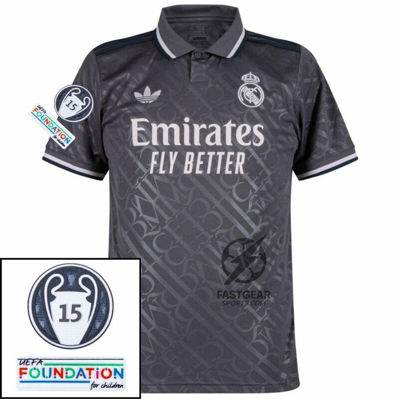 Real Madrid Bellingham 5 Third Fan Jersey 2024/25 Patches UCL UEFA Foundation (Official Printing)