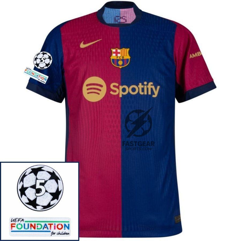 Barcelona Lewandowski 9 Home 2024/25 Patches UCL UEFA Foundation (Official Printing)