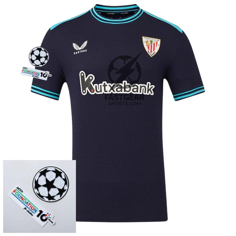 Athletic Club Away Fan Jersey 2025/26 Patches UCL + 10th Anniversary UEFA Foundation