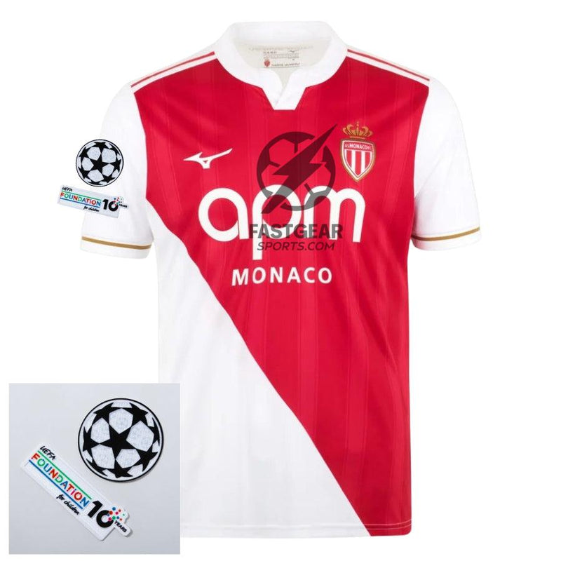 Monaco Home Fan Jersey 2025/26 Patches UCL + 10th Anniversary UEFA Foundation