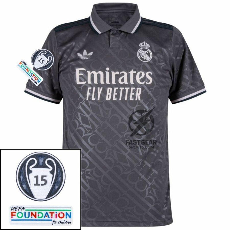 Real Madrid Mbappé 9 Third Fan Jersey 2024/25 Patches UCL UEFA Foundation (Official Printing)