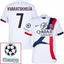 Paris Saint-Germain Kvaratskhelia 7 Fan Jersey Away 2024/25 Patches UCL UEFA Foundation (Official Printing)