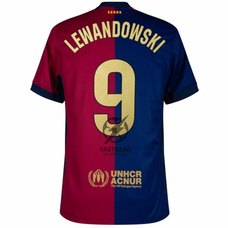 Barcelona Lewandowski 9 Home 2024/25 Patches UCL UEFA Foundation (Official Printing)