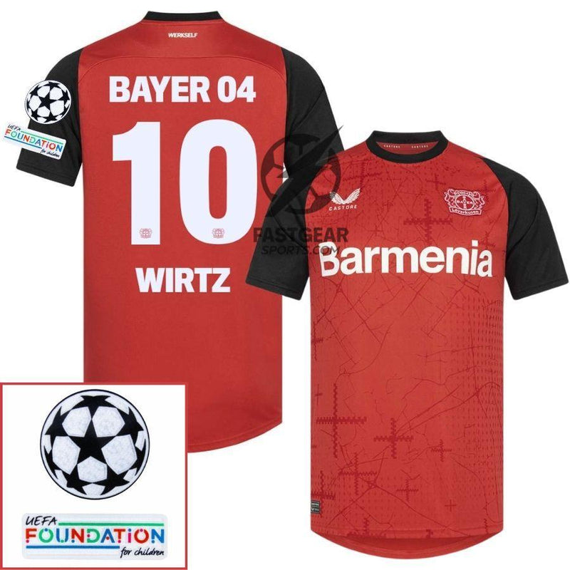 Bayer 04 Leverkusen Wirtz 10 Home Fan Jersey 2024/25 Patches UCL UEFA Foundation (Official Printing)