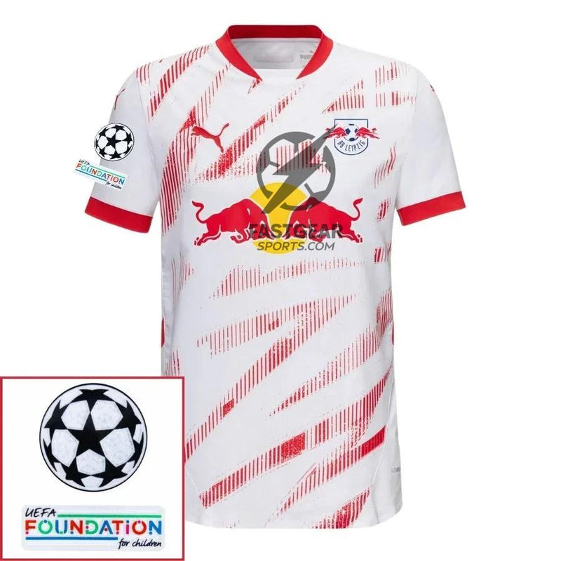 RB Leipzig Fan Jersey Home 2024/25 Patches UCL UEFA Foundation (Official Printing)