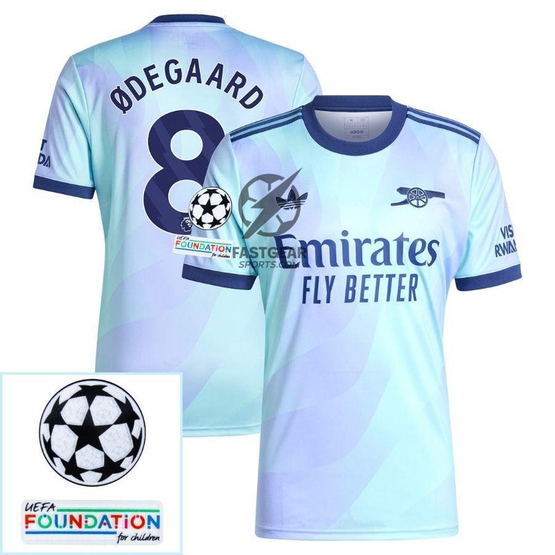 Arsenal Ødegaard 8 Third Fan Jersey 2024/25 Patches UCL UEFA Foundation (Official Printing)